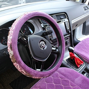 Floral Car Steering Wheel Cover Bud Silk Velvet 15 Inch 38CM - Purple