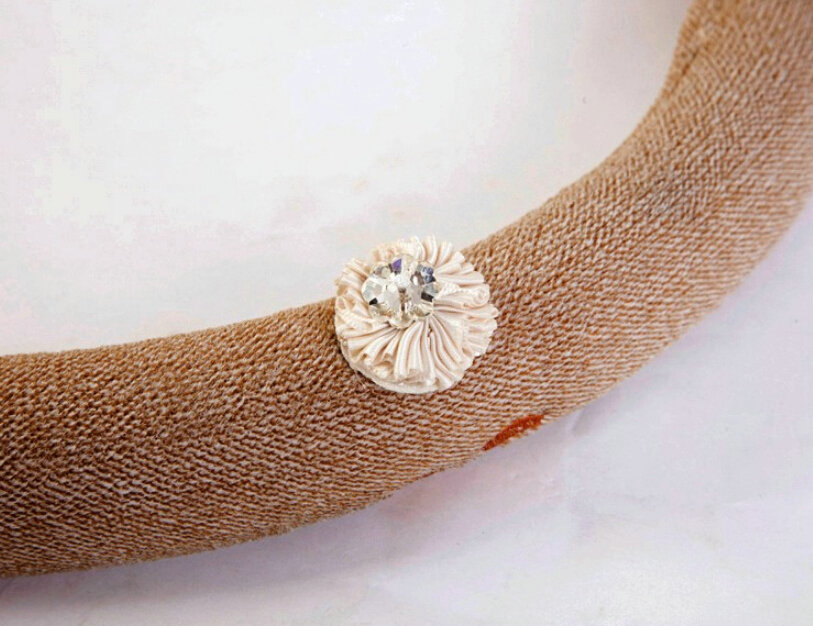 Floral Diamond Car Steering Wheel Wrap Cotton 15 Inch 38CM - Beige