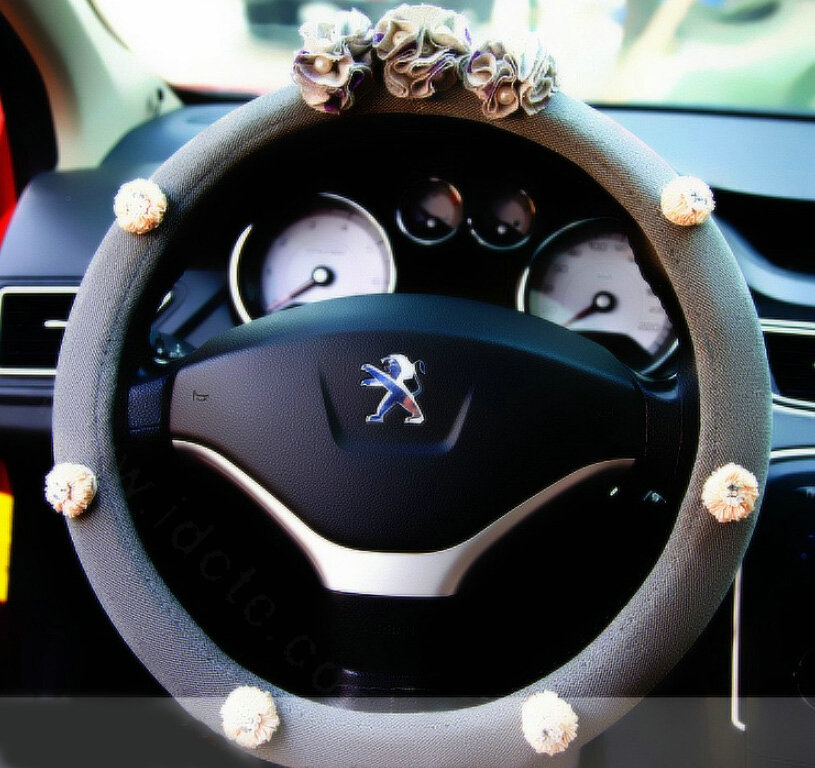 Floral Diamond Car Steering Wheel Wrap Cotton 15 Inch 38CM - Grey
