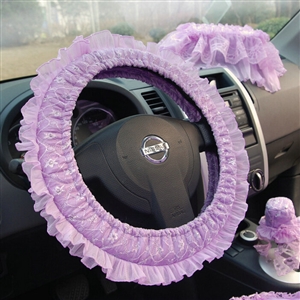 Floral Lace Car Steering Wheel Cover Bud Silk Fiber Cloth 15 Inch 38CM - Purple