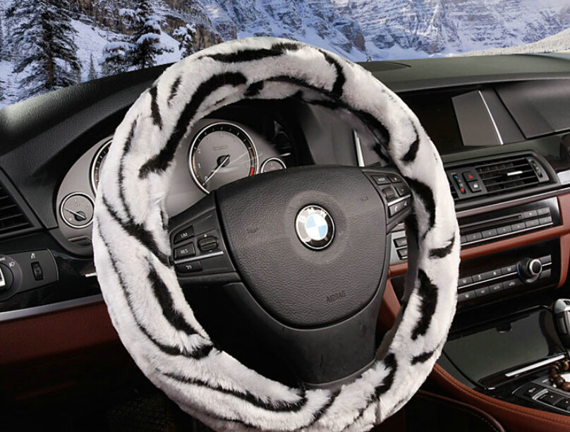 Fluffy Auto Steering Wheel Covers Velvet 15 Inch 38CM - Grey