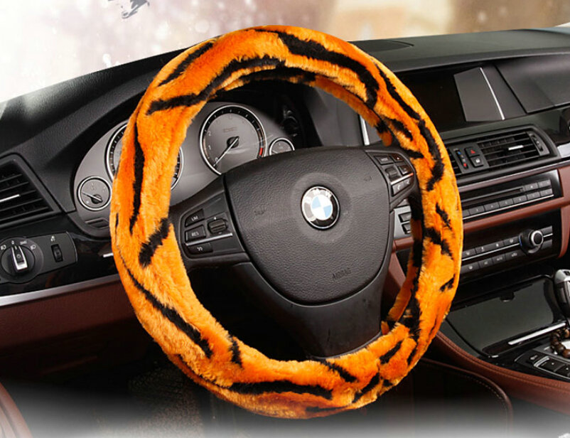 Fluffy Auto Steering Wheel Covers Velvet 15 Inch 38CM - Orange