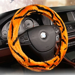 Fluffy Auto Steering Wheel Covers Velvet 15 Inch 38CM - Orange