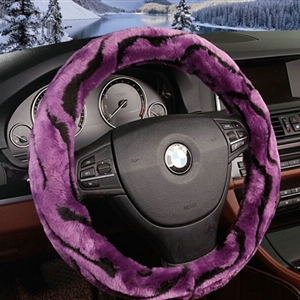 Fluffy Auto Steering Wheel Covers Velvet 15 Inch 38CM - Purple