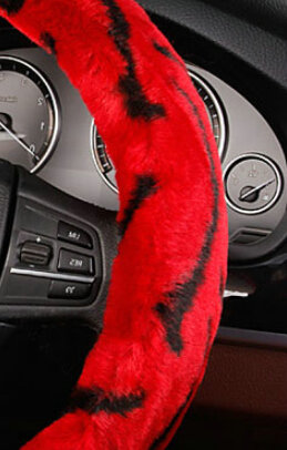 Fluffy Auto Steering Wheel Covers Velvet 15 Inch 38CM - Red