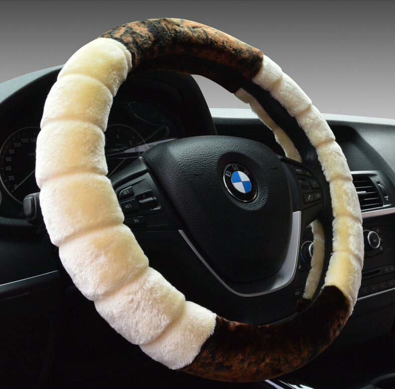 Fluffy Auto Steering Wheel Wrap Velvet 15 Inch 38CM - Beige