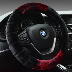 Fluffy Auto Steering Wheel Wrap Velvet 15 Inch 38CM - Black