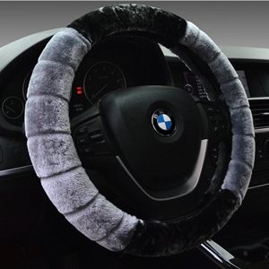 Fluffy Auto Steering Wheel Wrap Velvet 15 Inch 38CM - Grey
