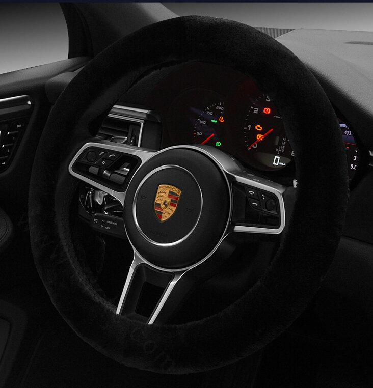 Fluffy Car Steering Wheel Wrap Velvet 15 Inch 38CM - Black