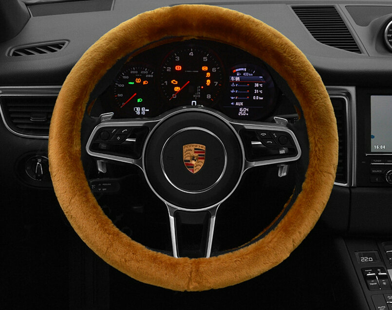 Fluffy Car Steering Wheel Wrap Velvet 15 Inch 38CM - Brown