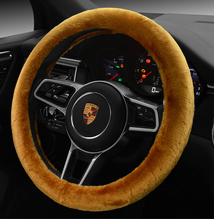 Fluffy Car Steering Wheel Wrap Velvet 15 Inch 38CM - Brown