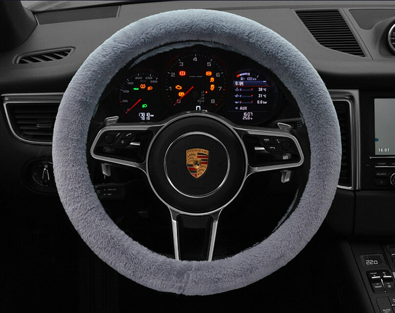 Fluffy Car Steering Wheel Wrap Velvet 15 Inch 38CM - Grey