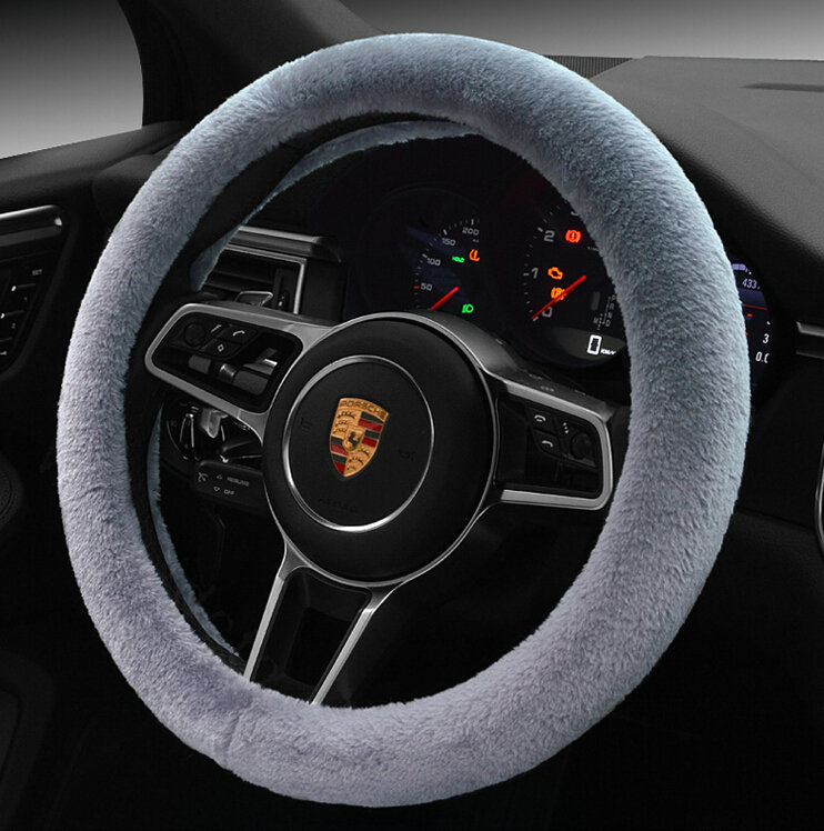 Fluffy Car Steering Wheel Wrap Velvet 15 Inch 38CM - Grey