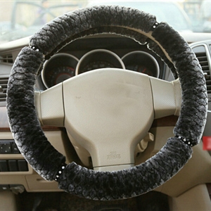 Fluffy Diamond Car Steering Wheel Wrap Velvet 15 Inch 38CM - Black