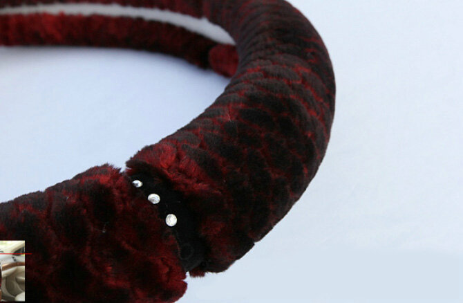 Fluffy Diamond Car Steering Wheel Wrap Velvet 15 Inch 38CM - Red