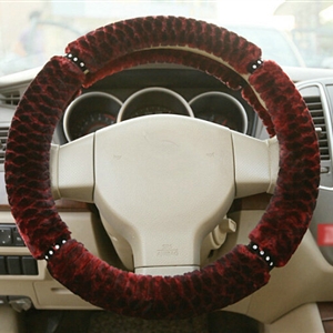 Fluffy Diamond Car Steering Wheel Wrap Velvet 15 Inch 38CM - Red
