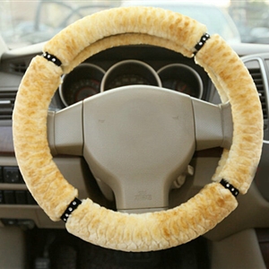 Fluffy Diamond Car Steering Wheel Wrap Velvet 15 Inch 38CM - Yellow