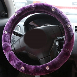 Fluffy Rhinestone Car Steering Wheel Covers Velvet 15 Inch 38CM - Purple
