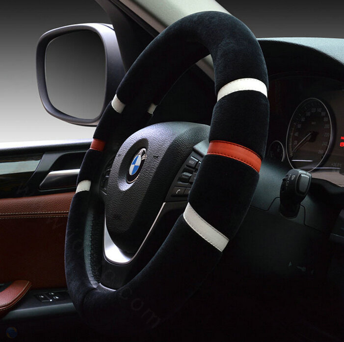 Fringe Auto Steering Wheel Covers Velvet 15 Inch 38CM - Black