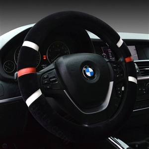 Fringe Auto Steering Wheel Covers Velvet 15 Inch 38CM - Black
