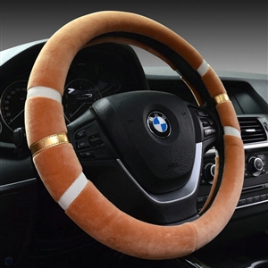 Fringe Auto Steering Wheel Covers Velvet 15 Inch 38CM - Coffee