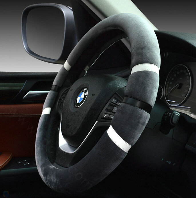 Fringe Auto Steering Wheel Covers Velvet 15 Inch 38CM - Grey