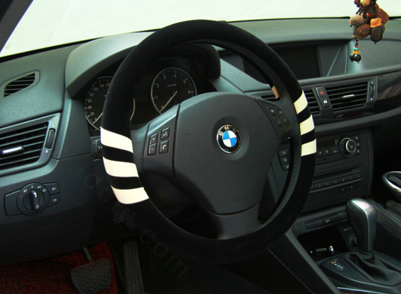 Fringe Auto Steering Wheel Wrap Velvet 15 Inch 38CM - Black