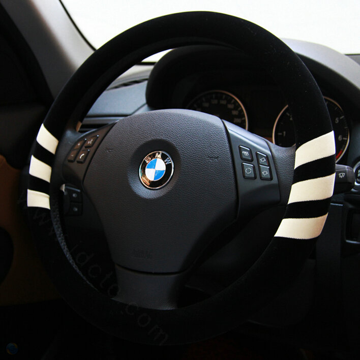 Fringe Auto Steering Wheel Wrap Velvet 15 Inch 38CM - Black