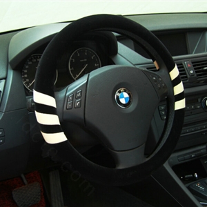 Fringe Auto Steering Wheel Wrap Velvet 15 Inch 38CM - Black