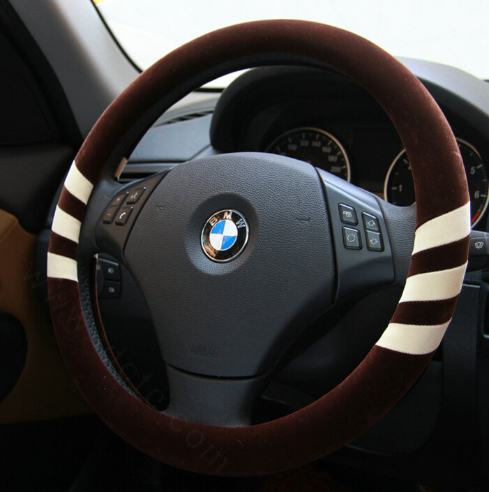 Fringe Auto Steering Wheel Wrap Velvet 15 Inch 38CM - Brown