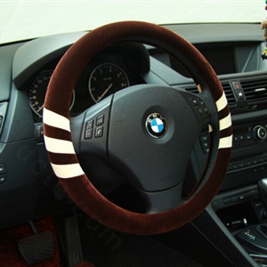 Fringe Auto Steering Wheel Wrap Velvet 15 Inch 38CM - Brown