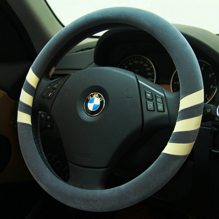 Fringe Auto Steering Wheel Wrap Velvet 15 Inch 38CM - Grey