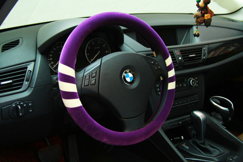 Fringe Auto Steering Wheel Wrap Velvet 15 Inch 38CM - Purple