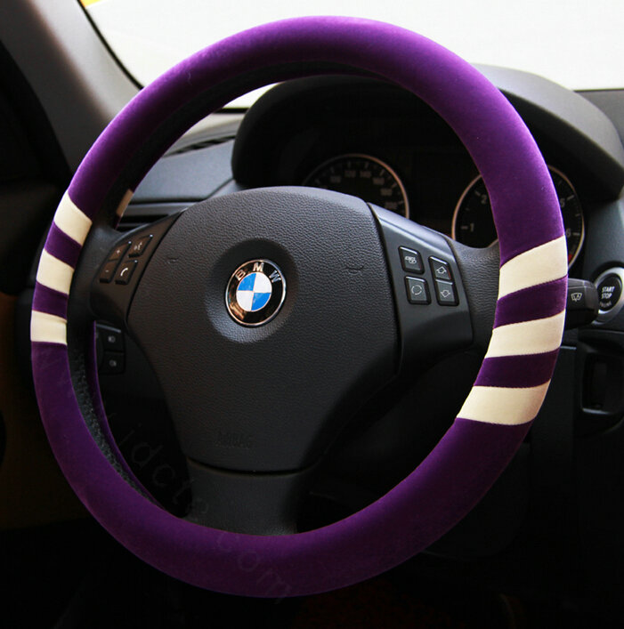 Fringe Auto Steering Wheel Wrap Velvet 15 Inch 38CM - Purple