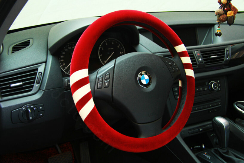 Fringe Auto Steering Wheel Wrap Velvet 15 Inch 38CM - Red