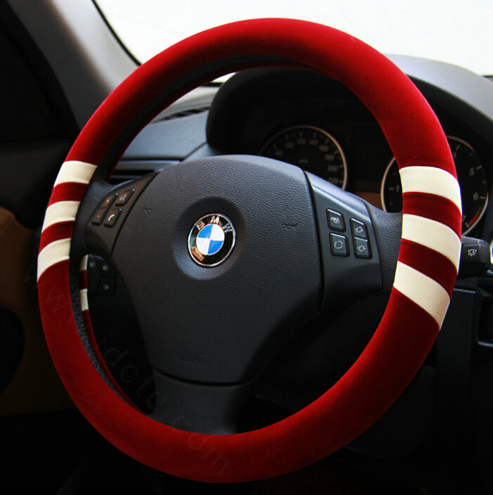 Fringe Auto Steering Wheel Wrap Velvet 15 Inch 38CM - Red