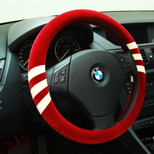 Fringe Auto Steering Wheel Wrap Velvet 15 Inch 38CM - Red