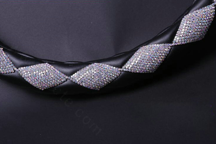 Funky Diamond Car Steering Wheel Cover PU Leather 15 Inch 38CM - Black Red