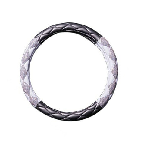 Funky Diamond Car Steering Wheel Cover PU Leather 15 Inch 38CM - Grey