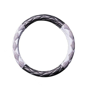 Funky Diamond Car Steering Wheel Cover PU Leather 15 Inch 38CM - Grey