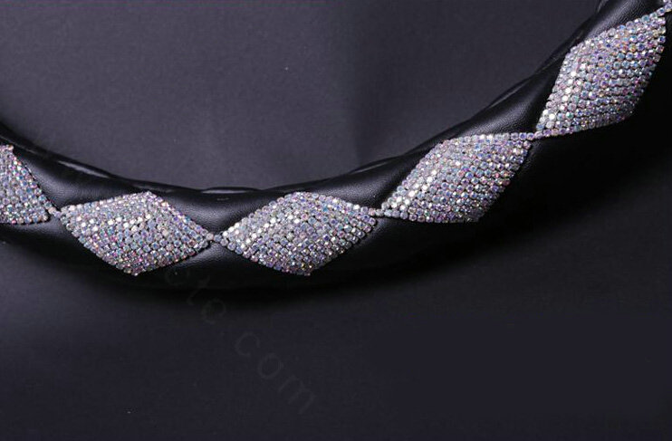 Funky Diamond Car Steering Wheel Cover PU Leather 15 Inch 38CM - Pink