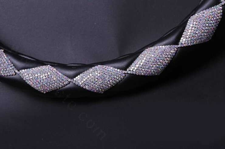 Funky Diamond Car Steering Wheel Cover PU Leather 15 Inch 38CM - Purple