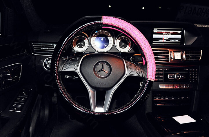 Funky Diamond Car Steering Wheel Covers PU Leather 15 Inch 38CM - Black Red