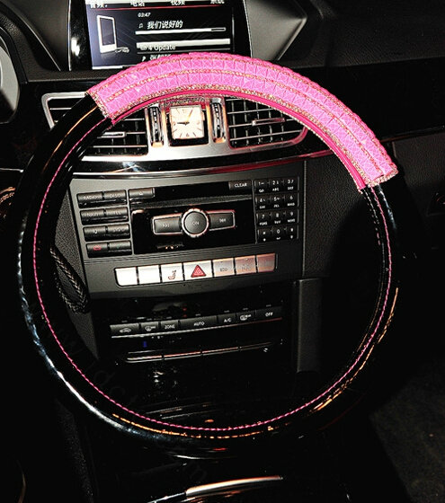 Funky Diamond Car Steering Wheel Covers PU Leather 15 Inch 38CM - Black Red