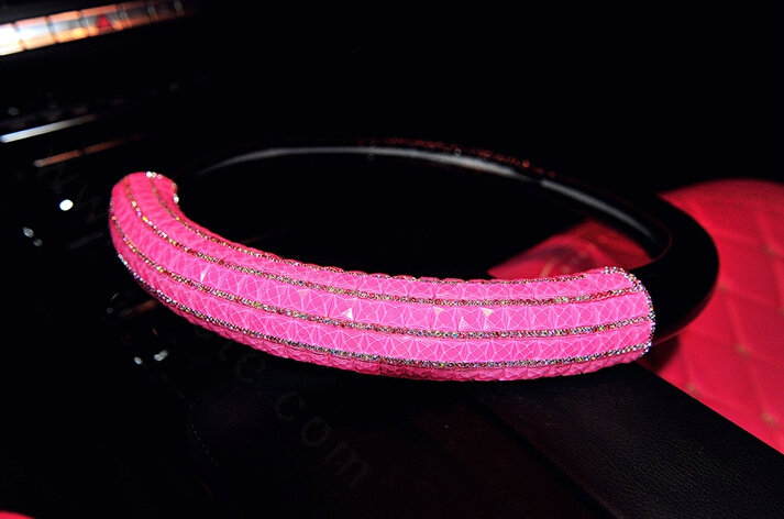 Funky Diamond Car Steering Wheel Covers PU Leather 15 Inch 38CM - Black Red