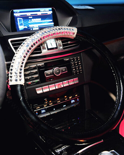 Funky Diamond Car Steering Wheel Covers PU Leather 15 Inch 38CM - Black