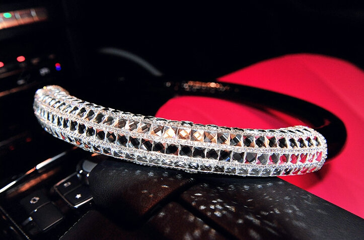 Funky Diamond Car Steering Wheel Covers PU Leather 15 Inch 38CM - Black