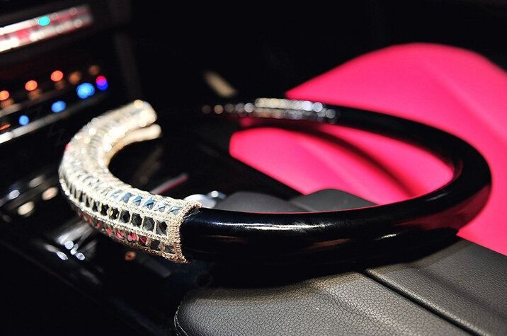 Funky Diamond Car Steering Wheel Covers PU Leather 15 Inch 38CM - Black