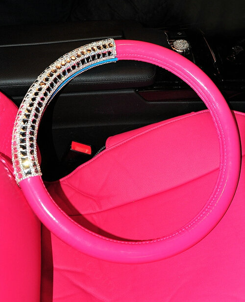 Funky Diamond Car Steering Wheel Covers PU Leather 15 Inch 38CM - Rose