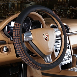 High Quality Car Steering Wheel Covers Genuine Leather 15 Inch 38CM - Black Brown